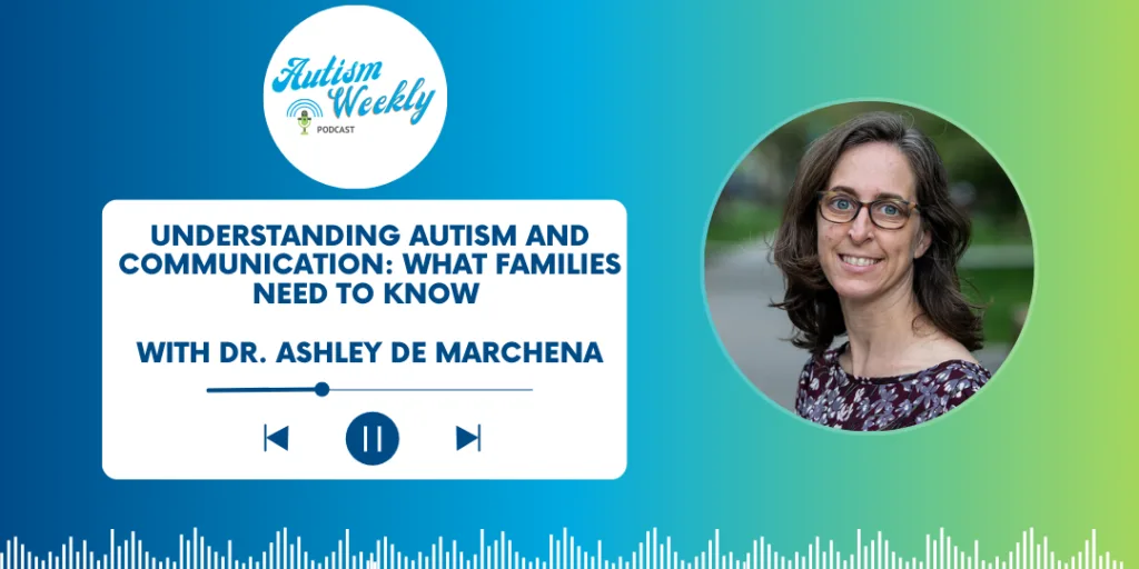 A podcast episode titled 'Unlocking Social Understanding: Predictive Coding' featuring Dr. Leslie Carver. The episode discusses social understanding and predictive coding in autism. Dr. Leslie Carver, smiling, is pictured in a circular frame, and a colorful audio wave is visible below the episode title and podcast controls.