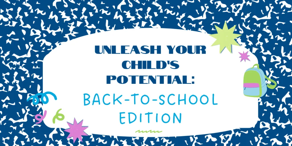 This vibrant image titled "Unleash Your Child's Potential: Back-to-School Edition" features colorful graphics, including stars and a backpack, perfect for the back-to-school season. It promotes ABS Kids, emphasizing their commitment to helping children reach their full potential. The bright and playful design aligns with ABS Kids' dedication to providing support for children, particularly those in the autism community, as they transition back into the school year.