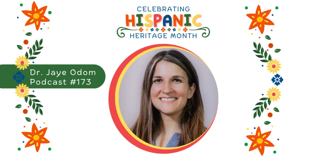 Dr. Jaye Odom is featured in this ABS Kids image celebrating Hispanic Heritage Month. This Autism Weekly Podcast episode (#173) highlights cultural competence and how it relates to autism services. The colorful design and festive flowers reflect the importance of acknowledging cultural diversity in providing support to families with children on the autism spectrum. ABS Kids continues to promote inclusivity and cultural awareness in autism services through insightful discussions like these.