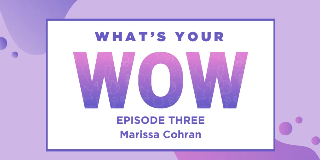 The image features the What’s Your WOW podcast series, with Episode Three hosted by Marissa Cohran. The vibrant purple background, with gradient hues, is highlighted by playful shapes and stars, symbolizing the dynamic and engaging discussions around autism. This podcast, part of the ABS Kids community initiative, aims to amplify inspiring stories and innovative insights, empowering families, caregivers, and professionals in the autism space. The title "What’s Your WOW" invites listeners to reflect on impactful moments in autism services.
